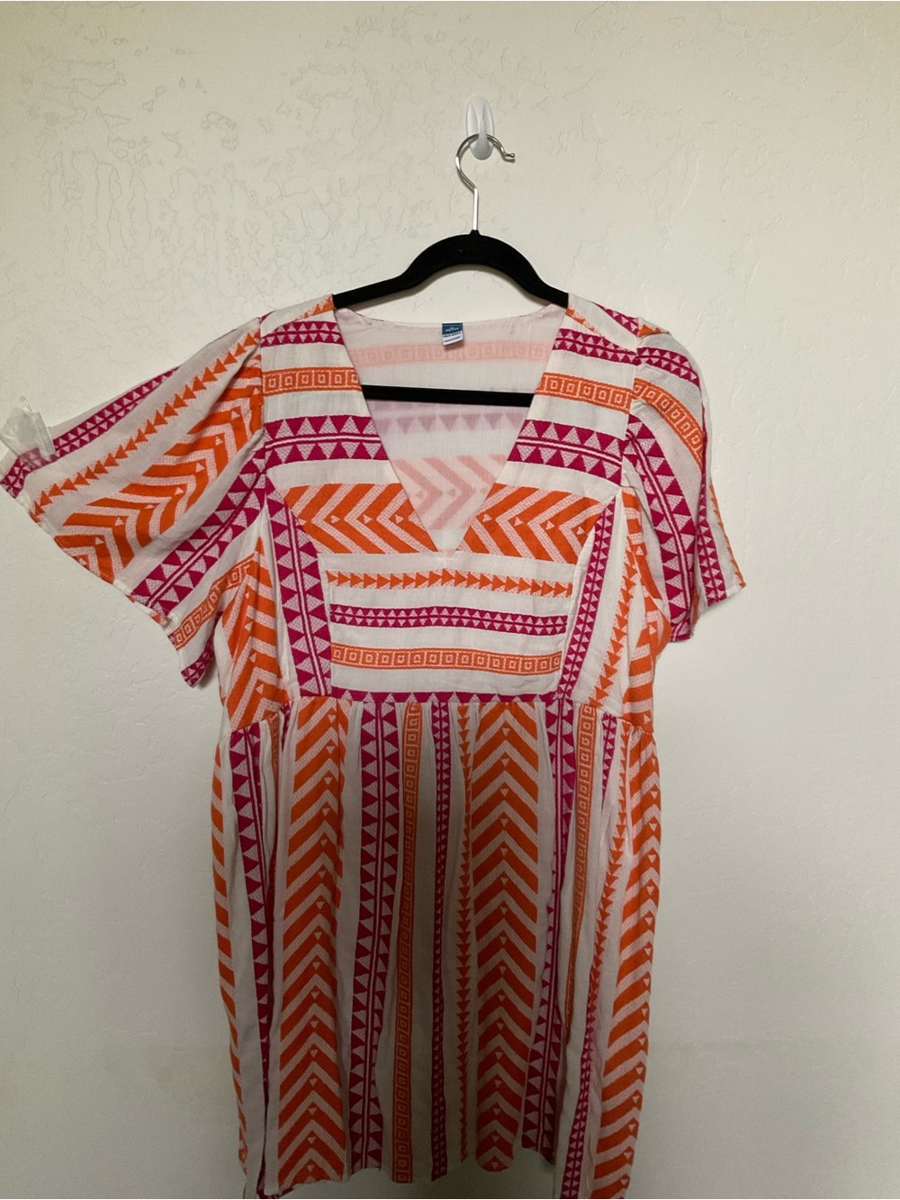 Old Navy Orange and Pink Geometric V-Neck Summer Dress